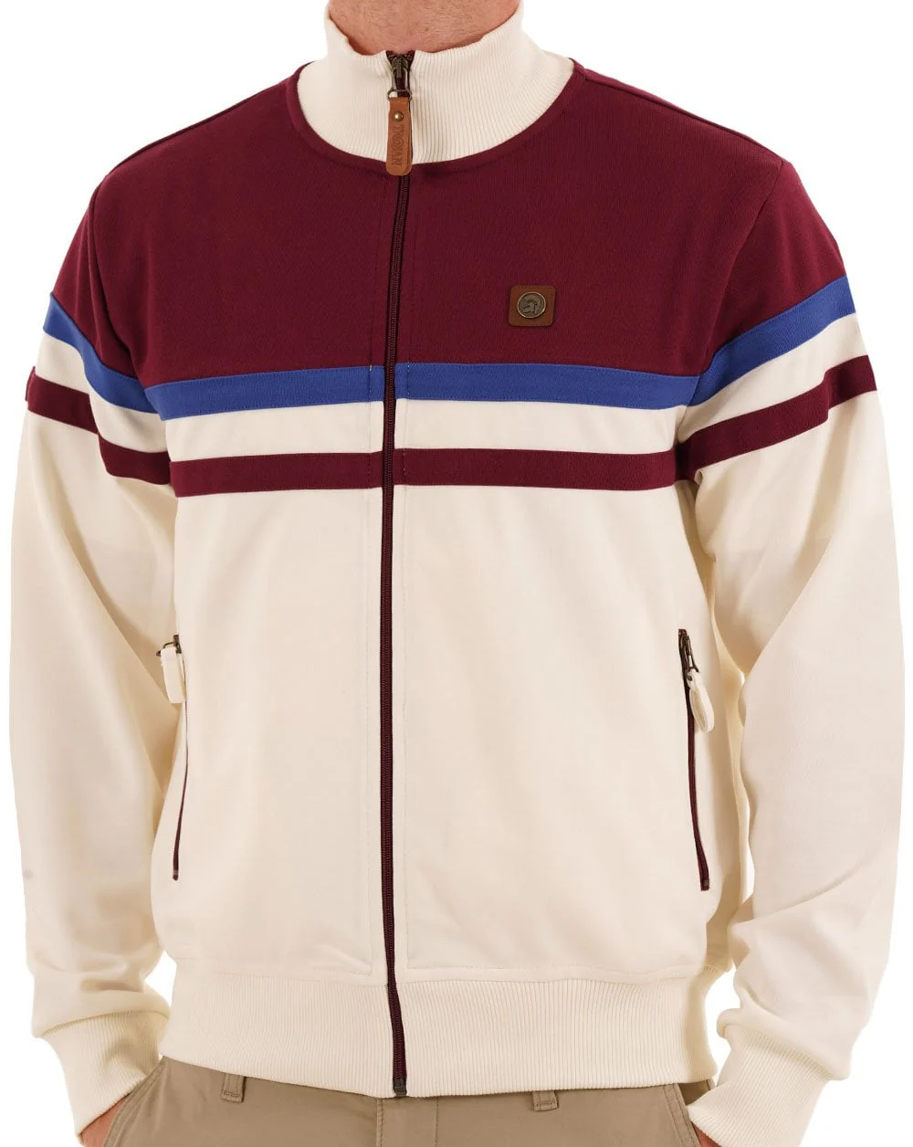 Trojan Split Stripe Track Top Ecru / Port - Image 3
