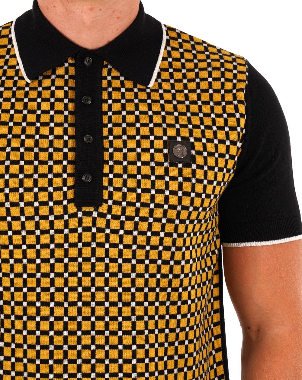 Trojan Squares Panel Knitted Polo Black - Image 2