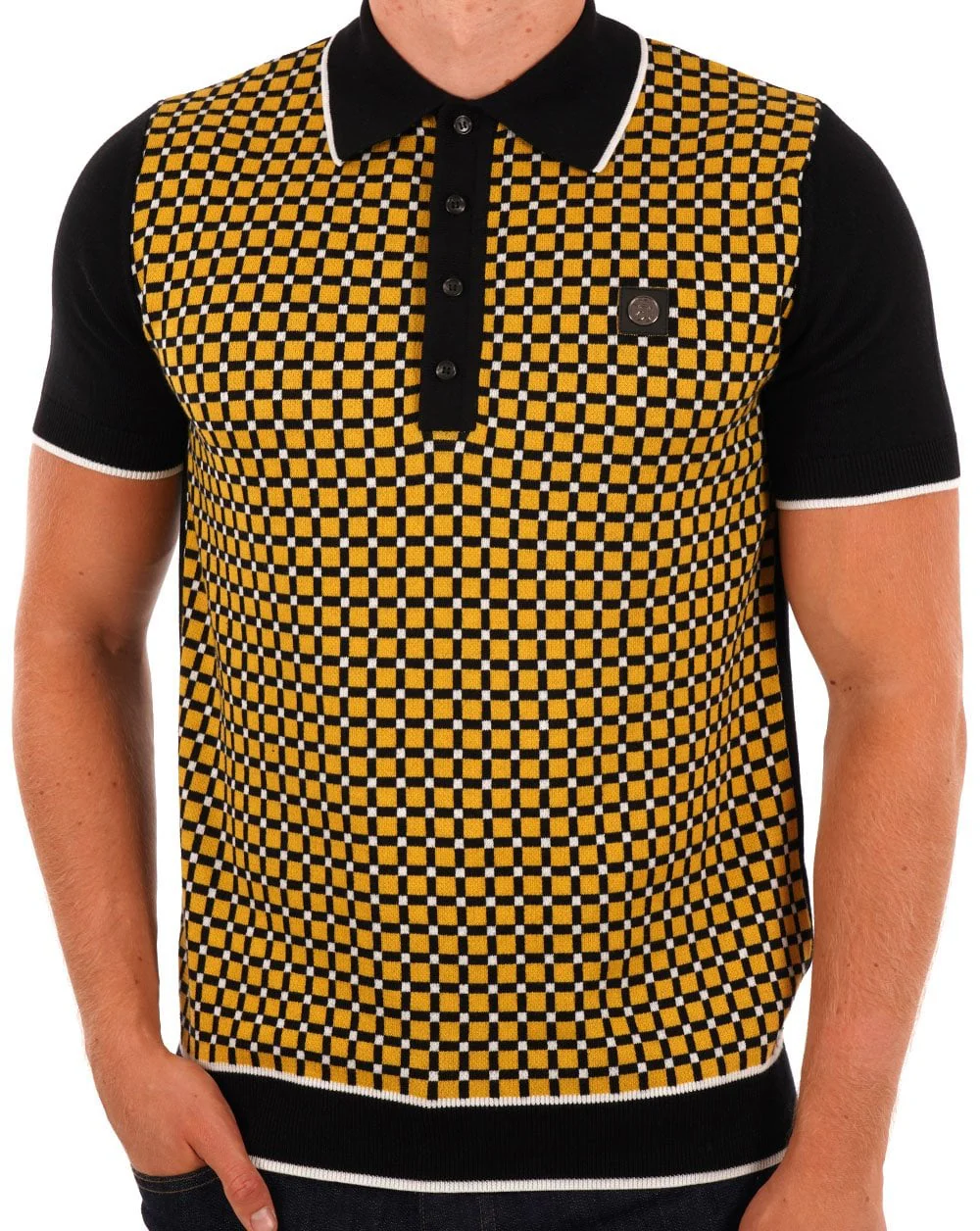 Trojan Squares Panel Knitted Polo Black - Image 3