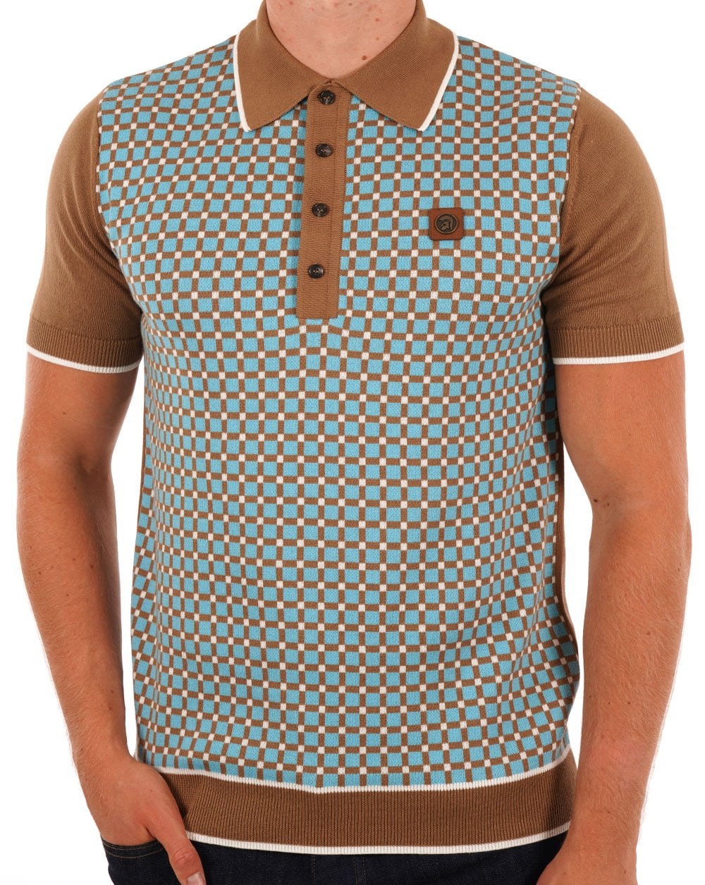 Trojan Squares Panel Knitted Polo Camel - Image 3
