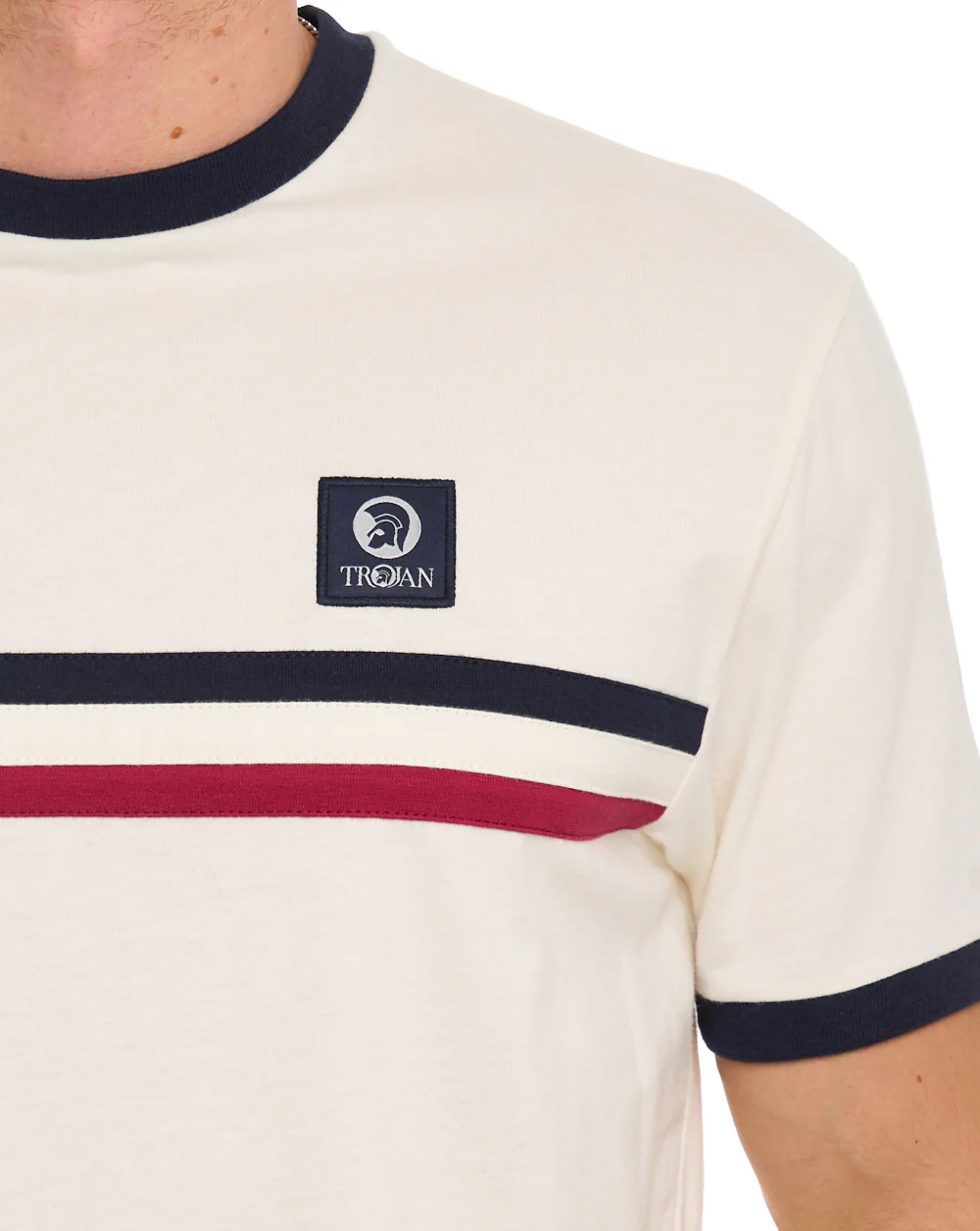 Trojan Stripe Front T Shirt Ecru - Image 3
