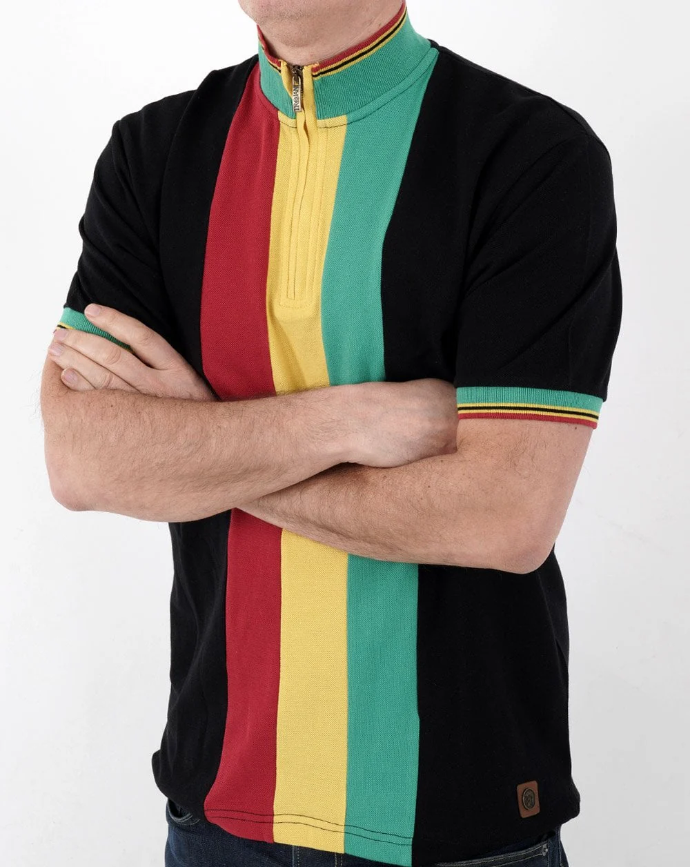 Trojan Stripe Front Zip Neck Black - Image 2