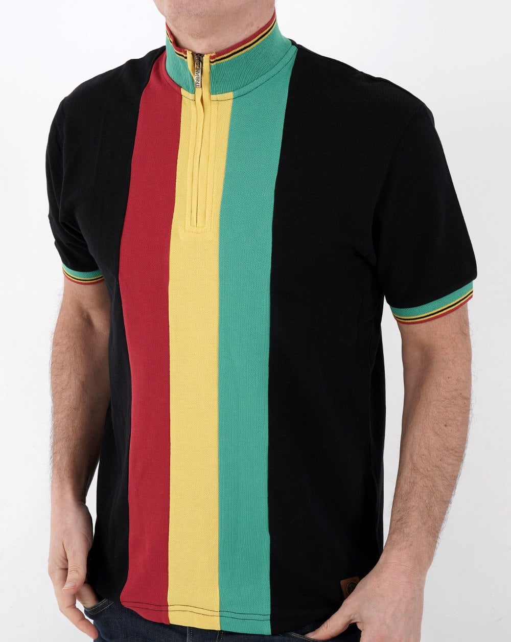 Trojan Stripe Front Zip Neck Black - Image 3