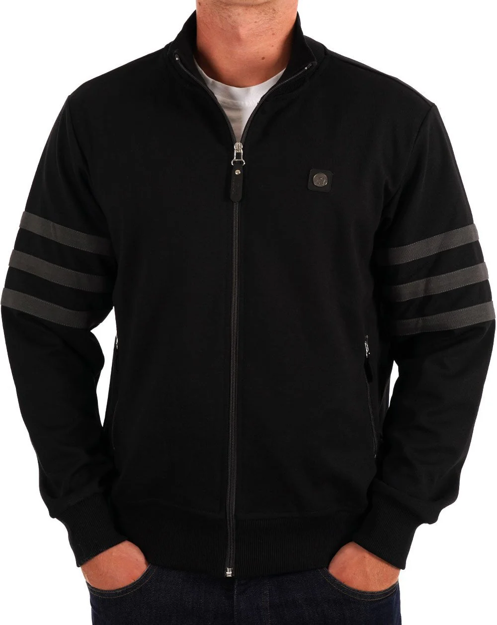 Trojan Stripe Sleeve Track Top Black - Image 2