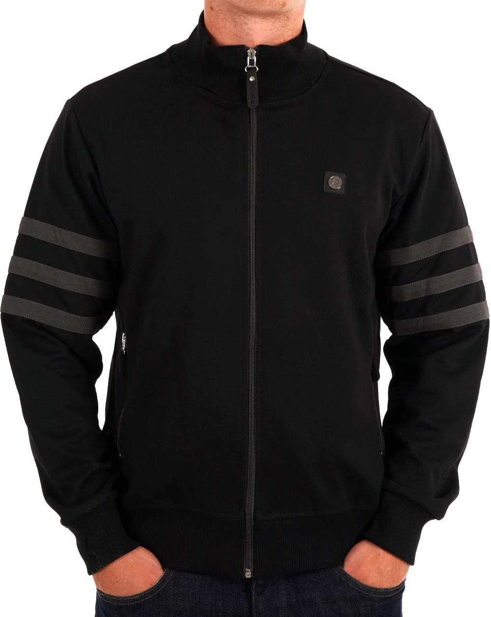 Trojan Stripe Sleeve Track Top Black - Image 3