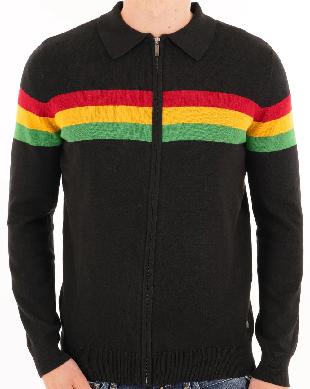 Trojan Stripe Zip Cardi Black - Image 2