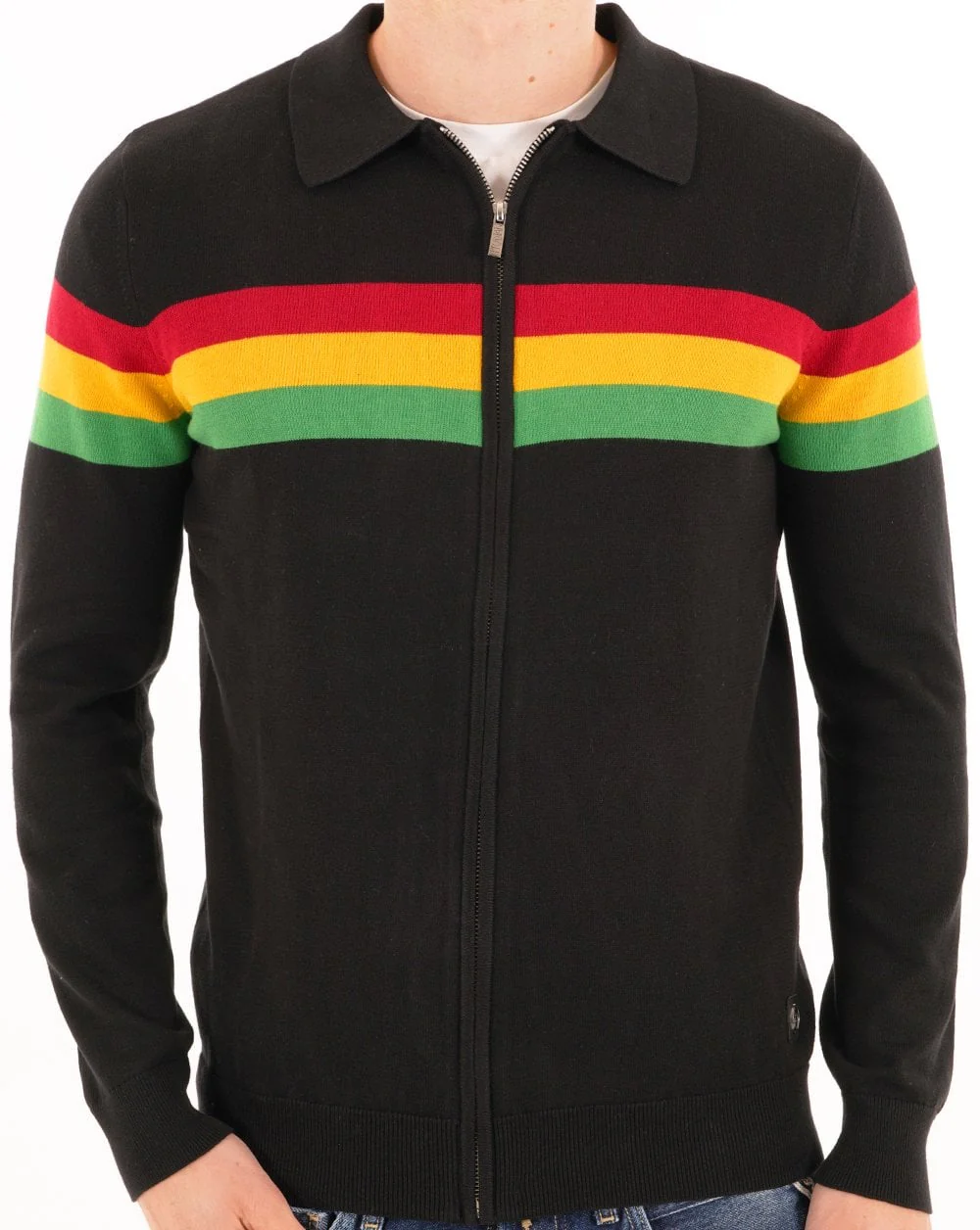 Trojan Stripe Zip Cardi Black - Image 4