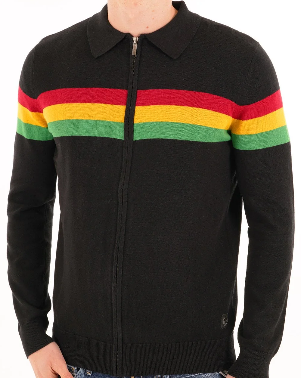 Trojan Stripe Zip Cardi Black - Image 5