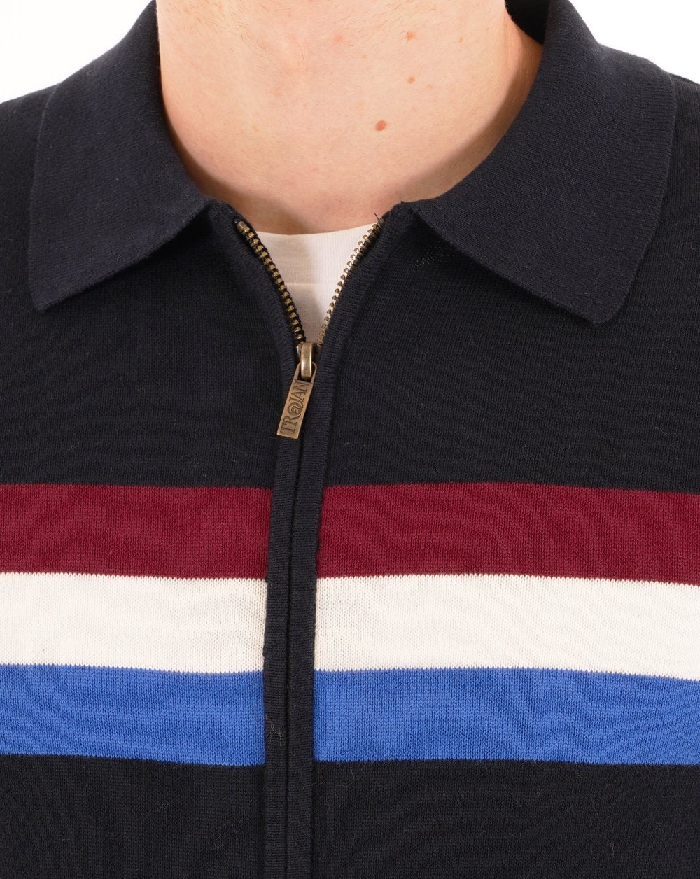 Trojan Stripe Zip Cardi Navy - Image 3