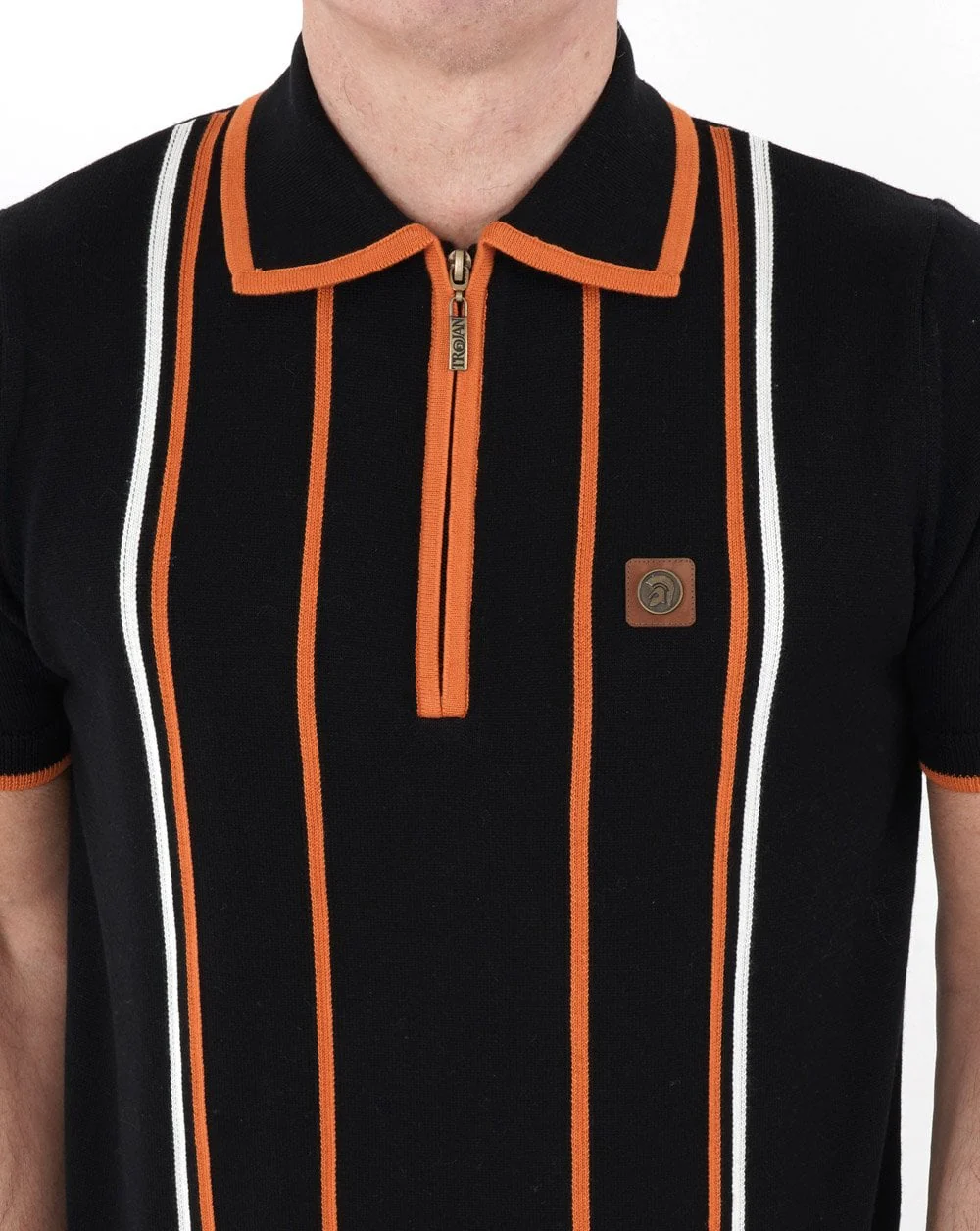 Trojan Striped Knit Polo Shirt Black - Image 2