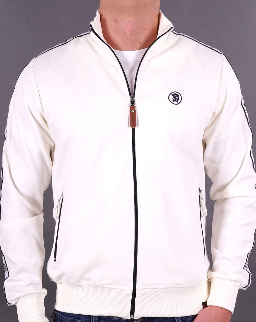 Trojan Taped Track Top Ecru - Image 3