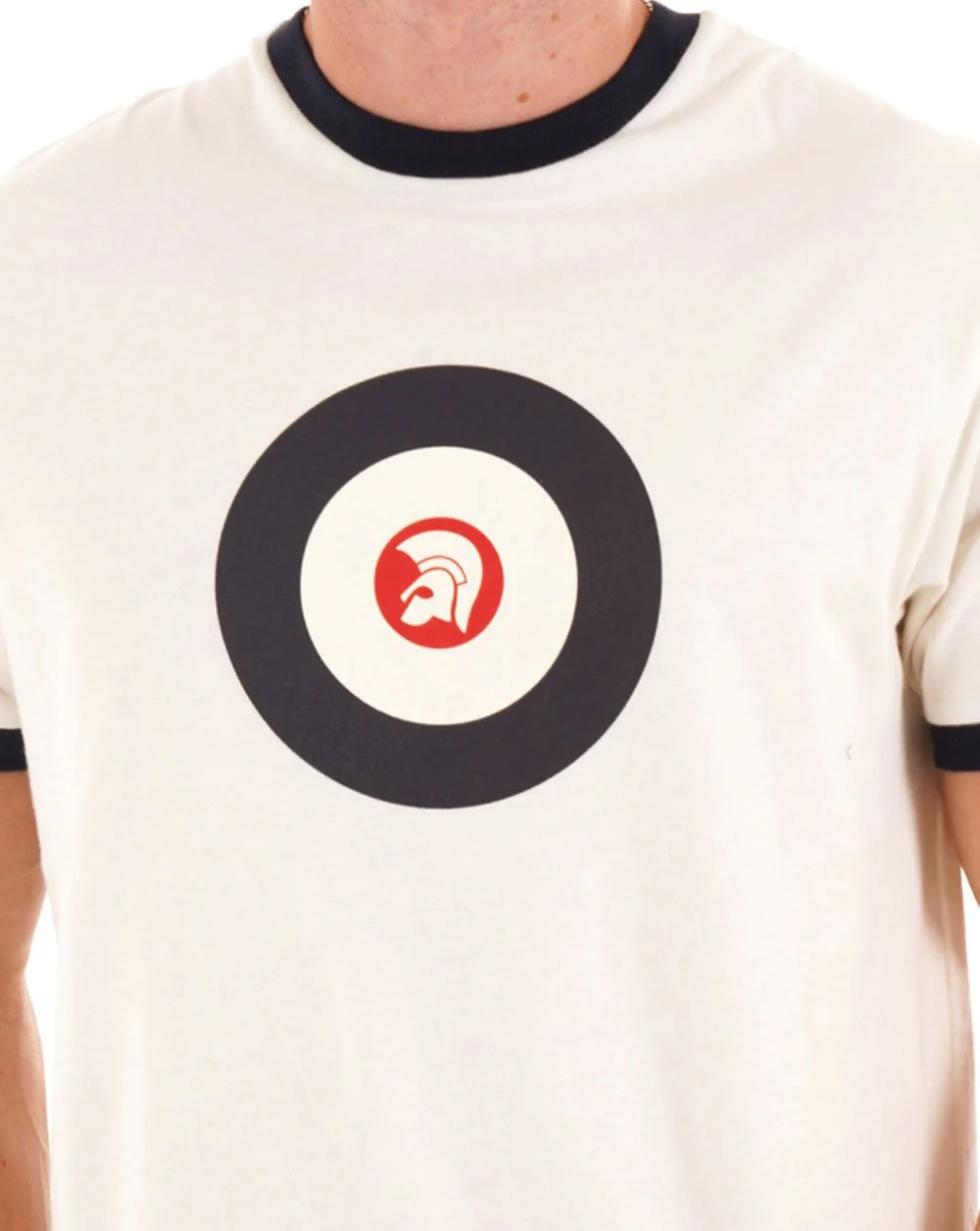 Trojan Target Ringer T Shirt Ecru - Image 2