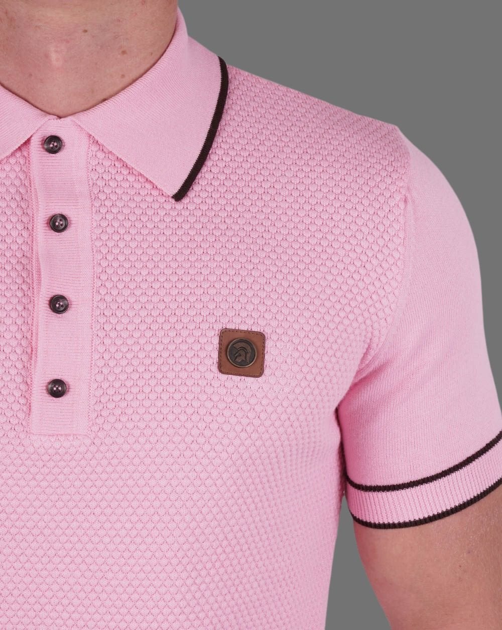 Trojan Textured Knit Polo Shirt Pink - Image 2