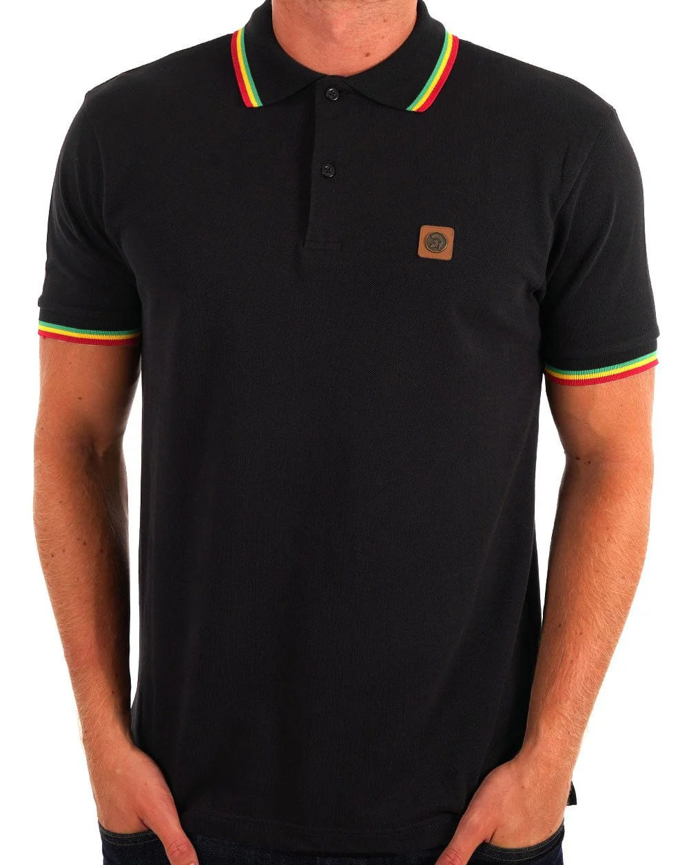 Trojan Three Colour Tipped Pique Polo Black - Image 2