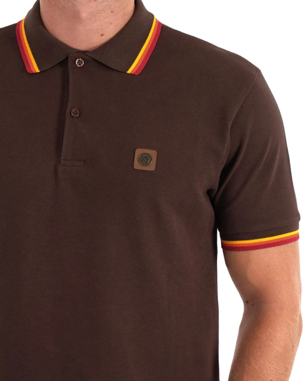 Trojan Three Colour Tipped Pique Polo Chocolate - Image 2