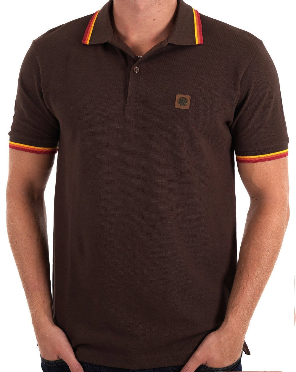 Trojan Three Colour Tipped Pique Polo Chocolate - Image 3