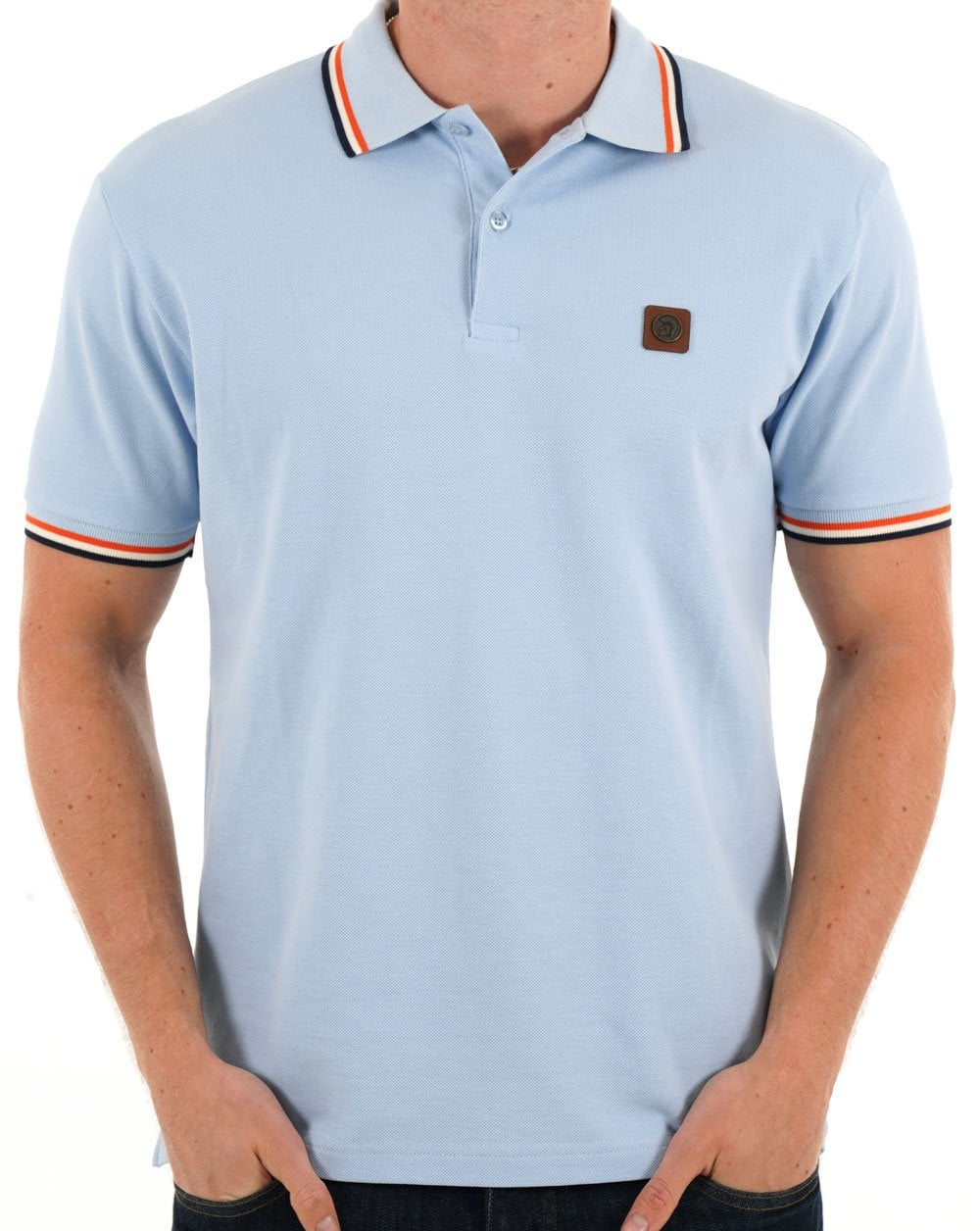 Trojan Three Colour Tipped Pique Polo Powder Blue - Image 3