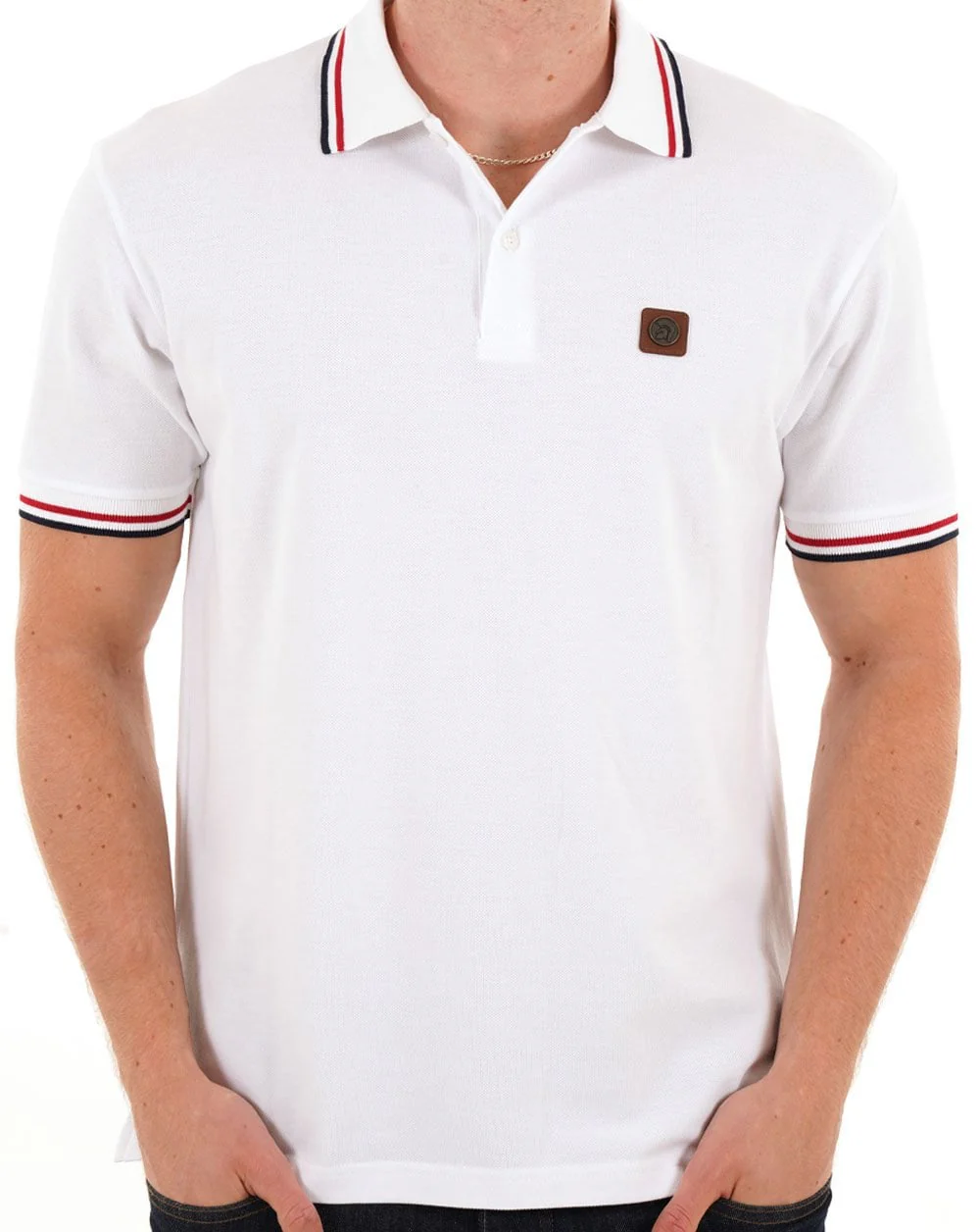 Trojan Three Colour Tipped Pique Polo White - Image 3