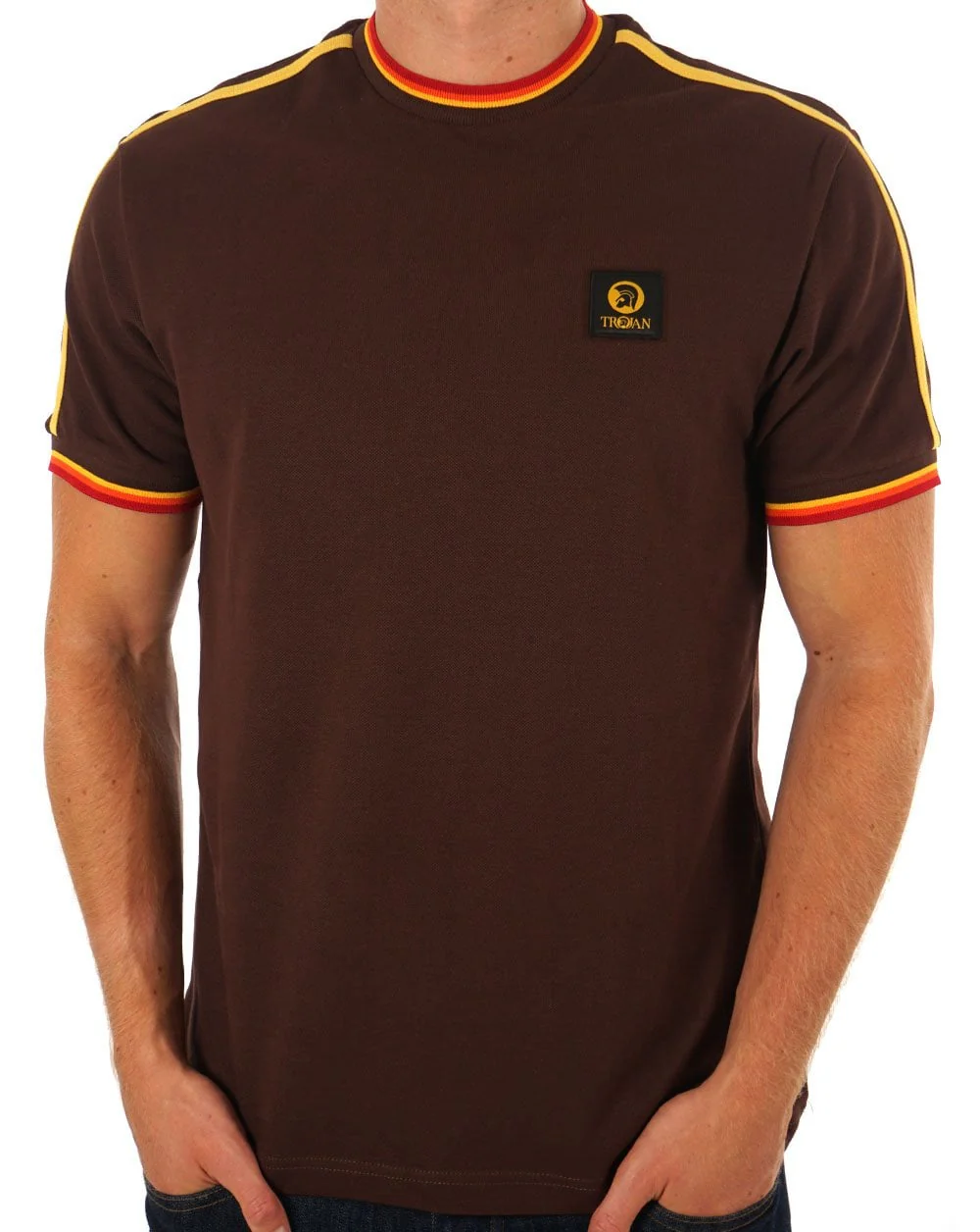 Trojan Three Colour Tipped T-shirt Chocolate - Image 2