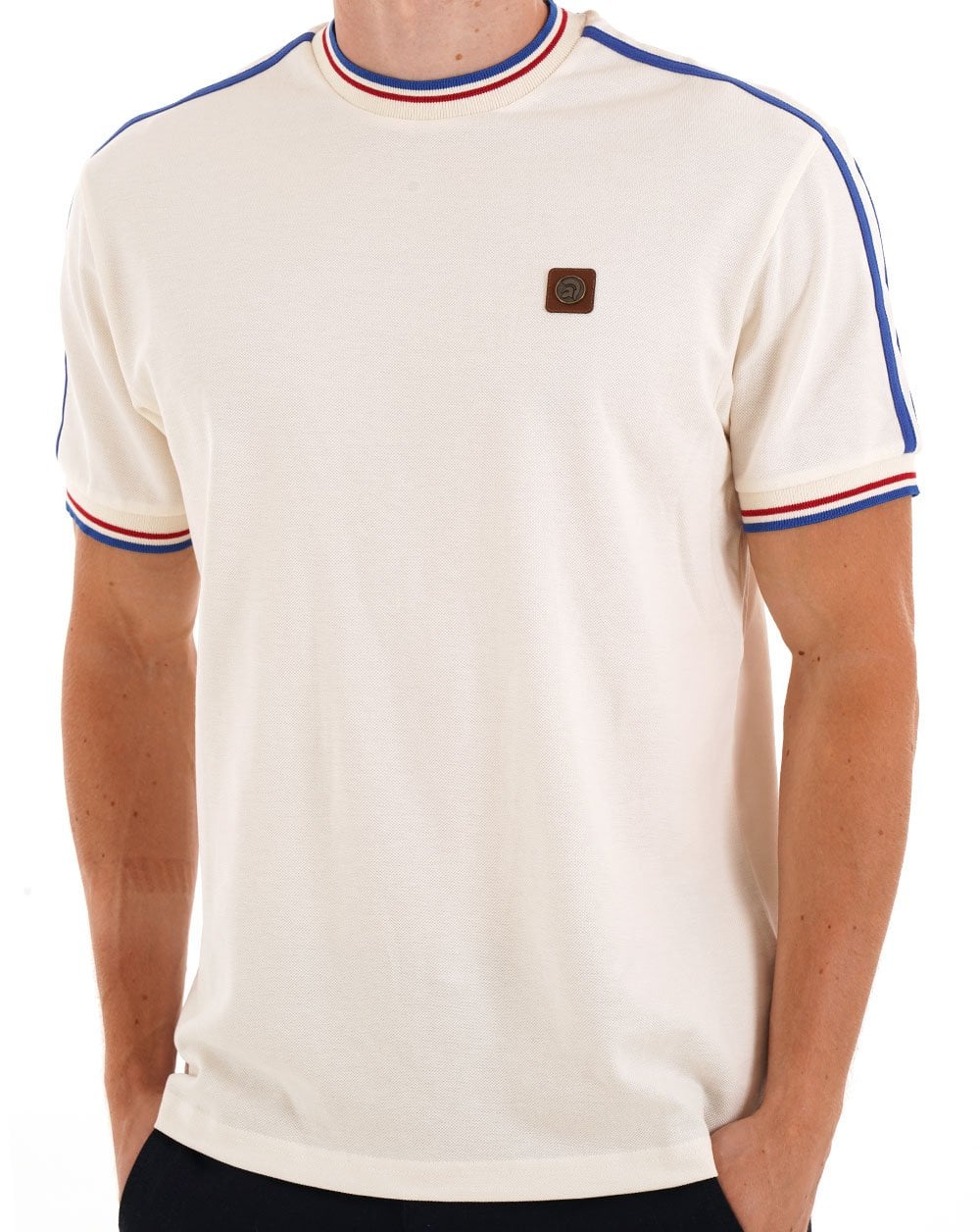 Trojan Three Colour Tipped T-shirt Ecru - Image 3
