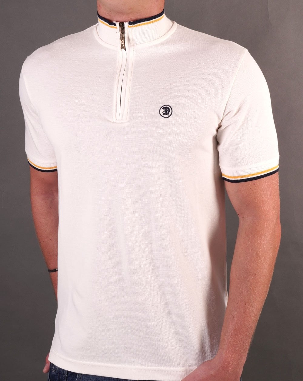 Trojan Tipped Funnel Zip Neck Ecru - Image 3