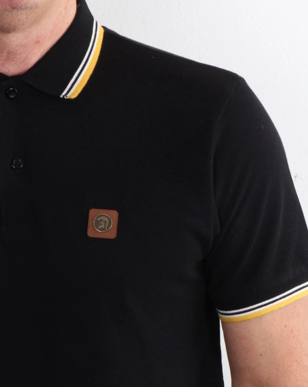 Trojan Tipped Pique Polo Shirt Black - Image 2