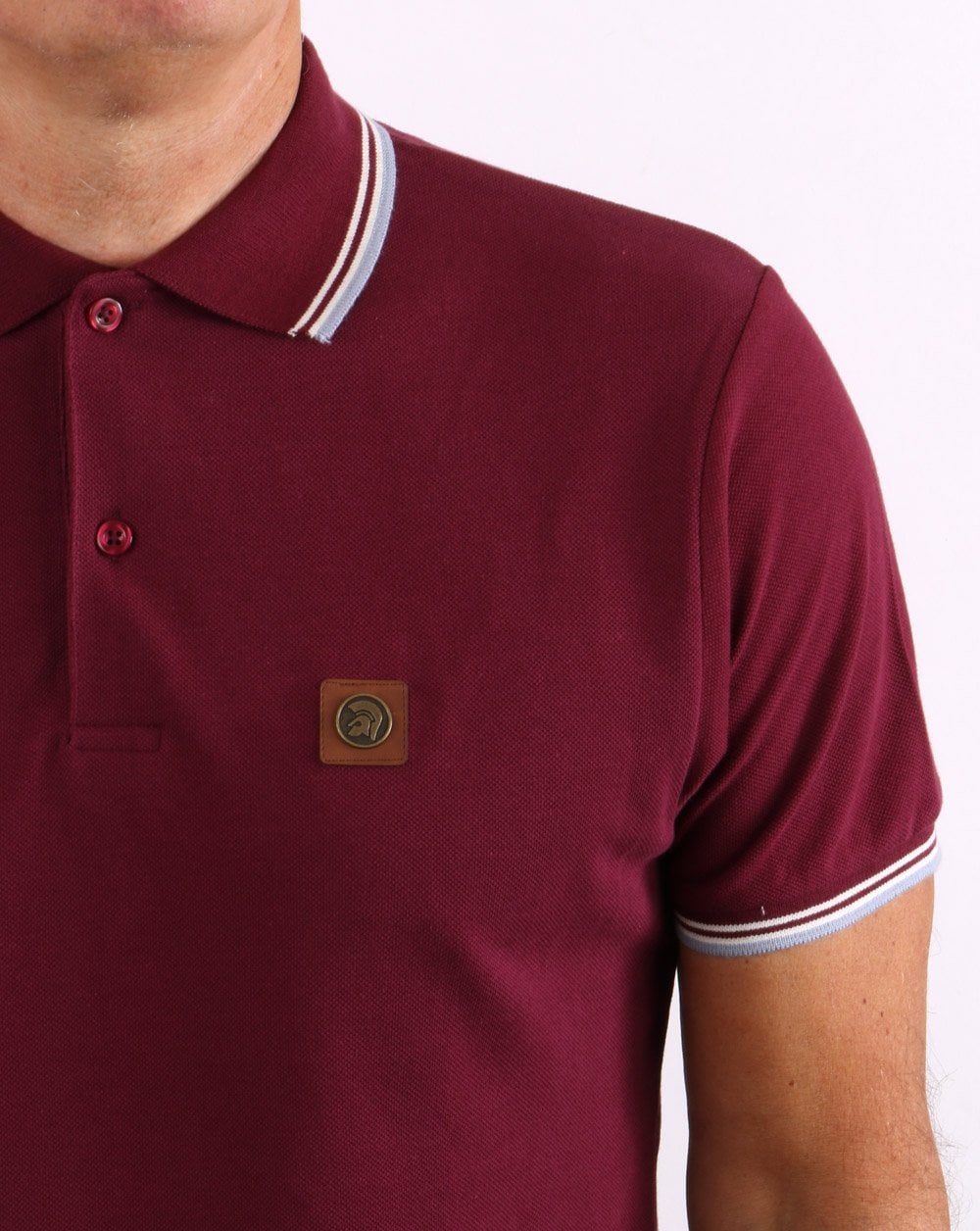Trojan Tipped Pique Polo Shirt claret/Sky - Image 2