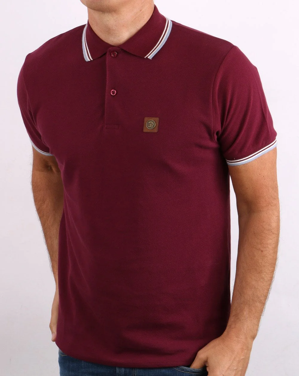 Trojan Tipped Pique Polo Shirt claret/Sky - Image 3