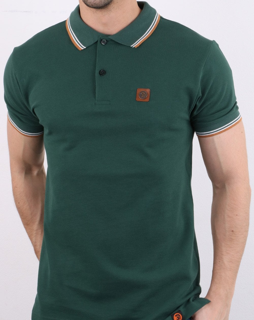 Trojan Tipped Pique Polo Shirt Forest Green - Image 3