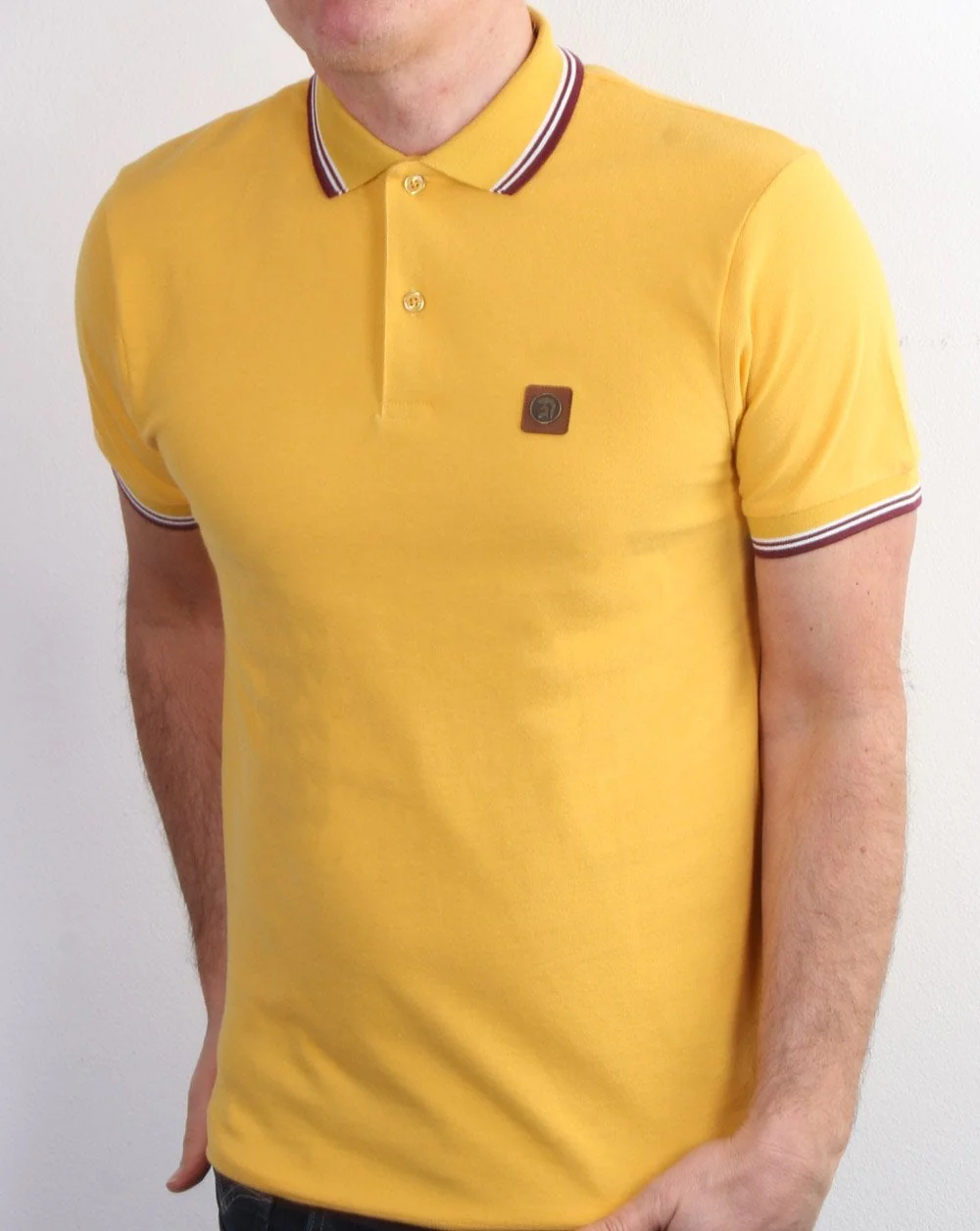 Trojan Tipped Pique Polo Shirt Mustard - Image 2