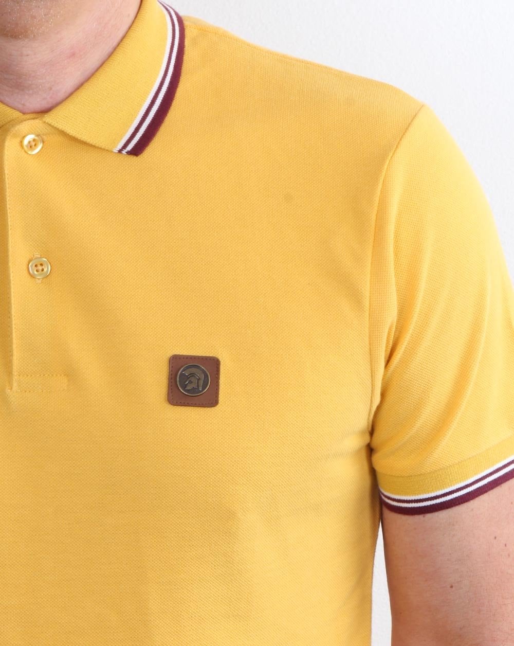 Trojan Tipped Pique Polo Shirt Mustard - Image 3