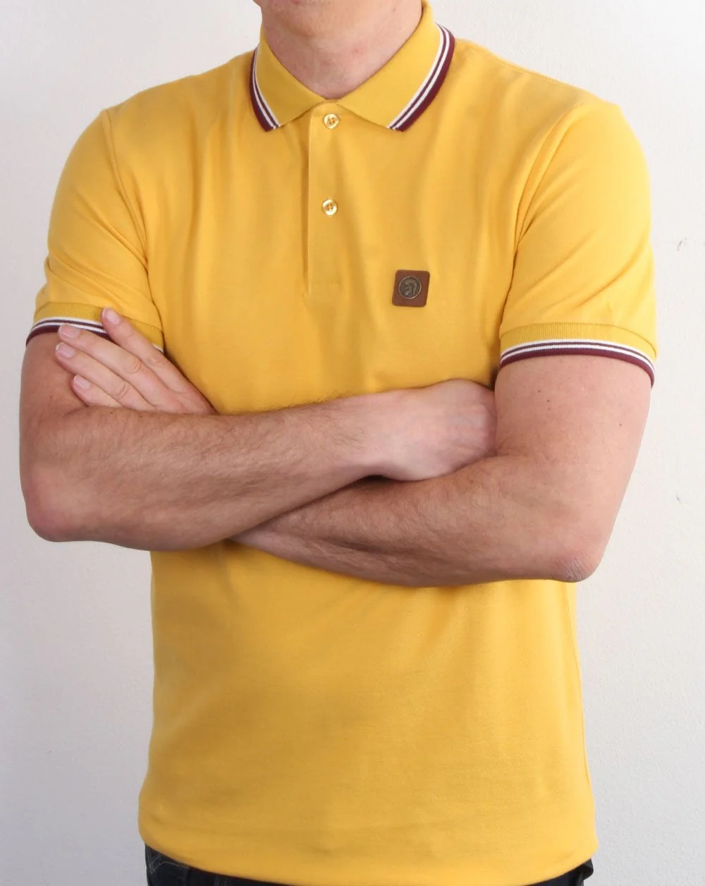 Trojan Tipped Pique Polo Shirt Mustard - Image 4