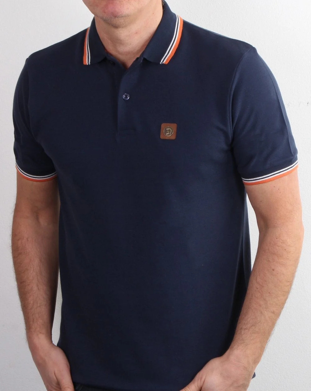 Trojan Tipped Pique Polo Shirt Navy - Image 3