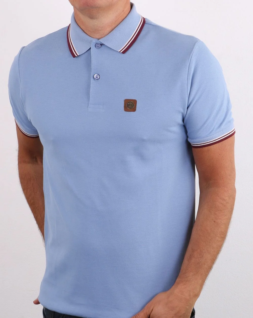 Trojan Tipped Pique Polo Shirt Sky - Image 2