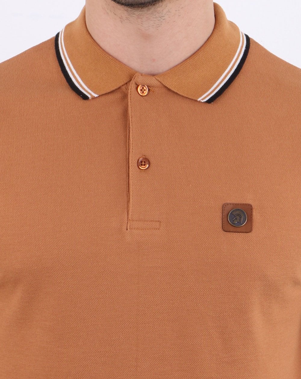 Trojan Tipped Pique Polo Shirt Tan - Image 2