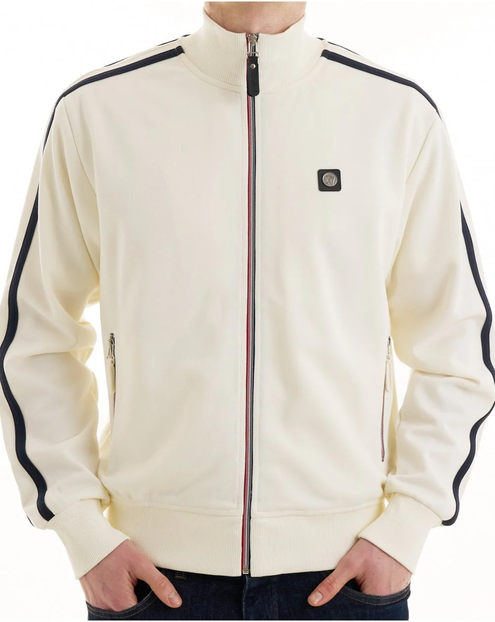 Trojan Twin Stripe Contrast Zip Track Top Ecru - Image 2