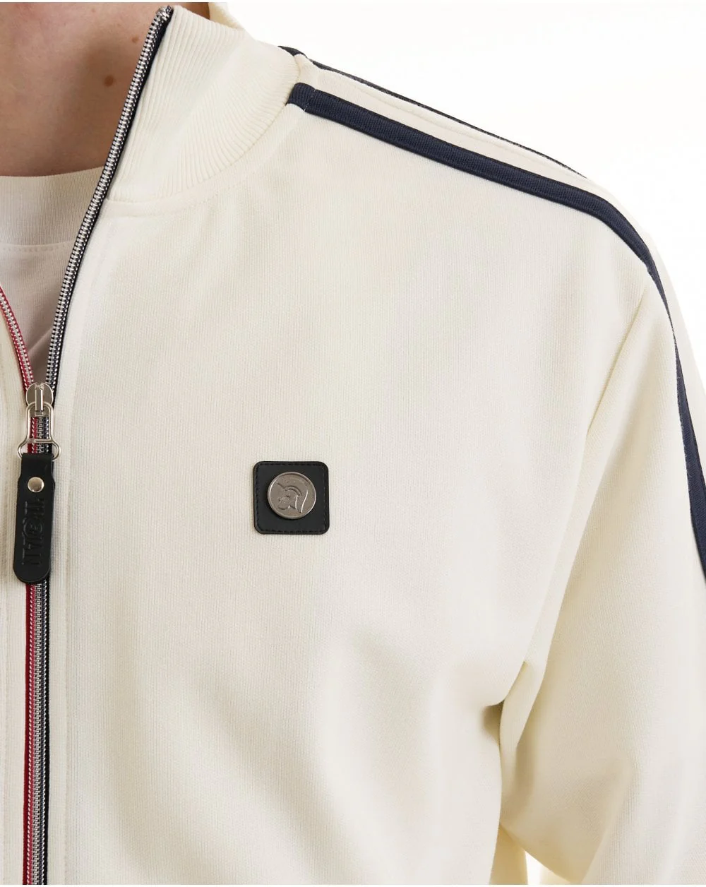 Trojan Twin Stripe Contrast Zip Track Top Ecru - Image 5