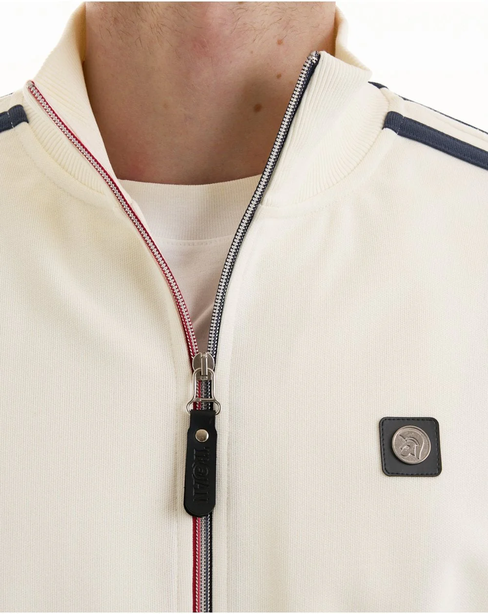 Trojan Twin Stripe Contrast Zip Track Top Ecru - Image 6