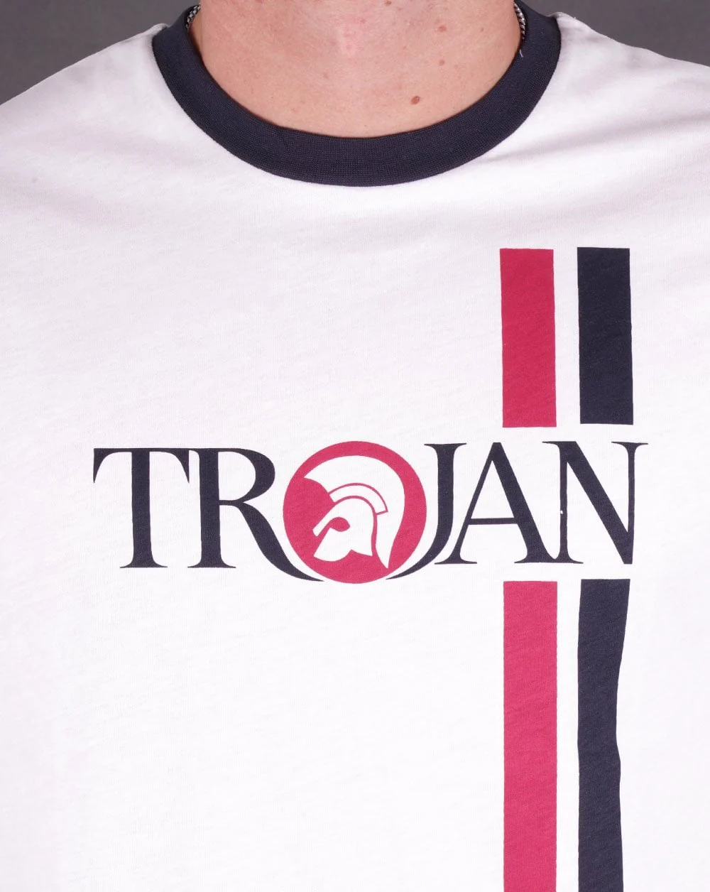 Trojan Twin Stripe Logo T Shirt White - Image 2