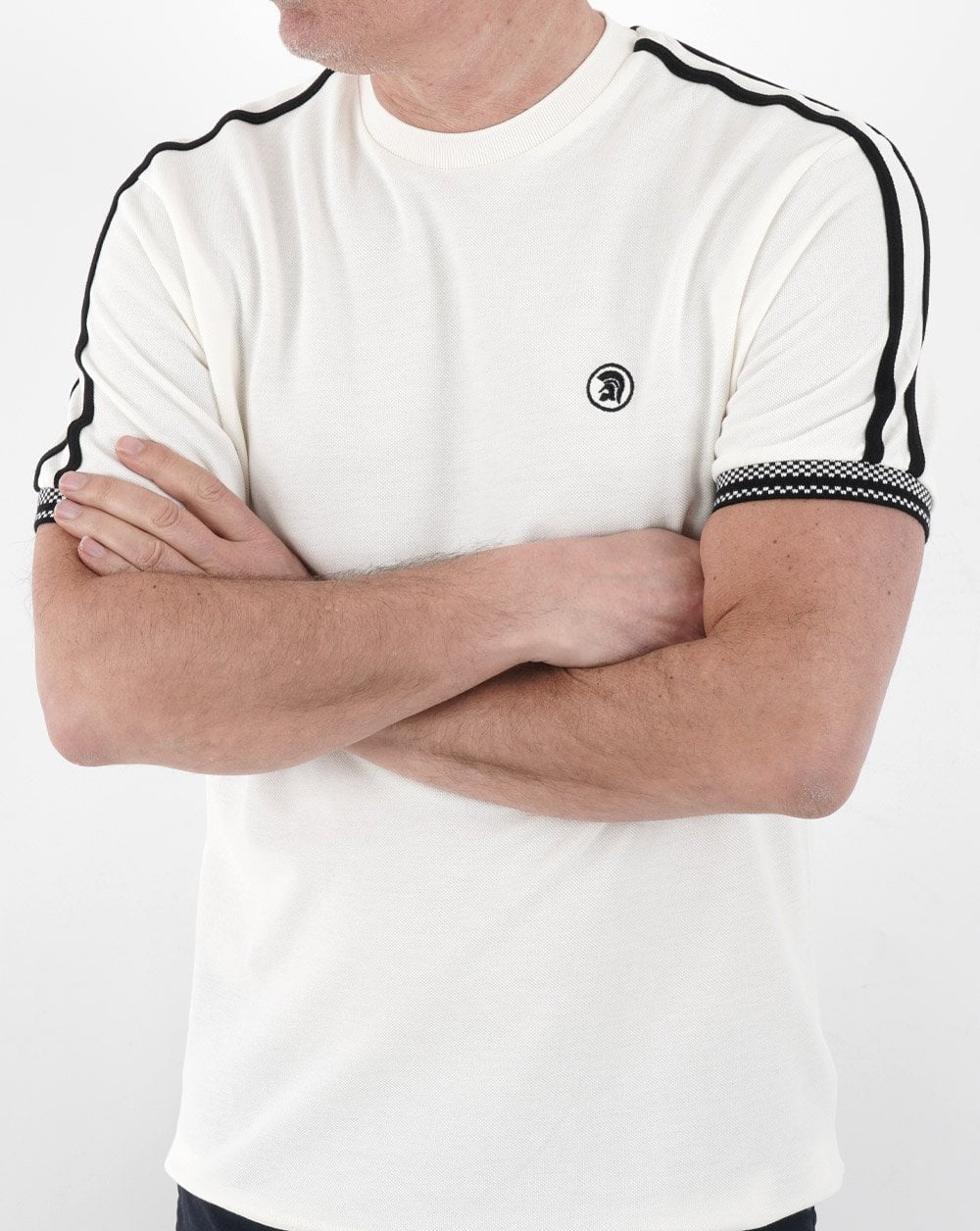 Trojan Twin Stripe T-shirt Ecru - Image 3