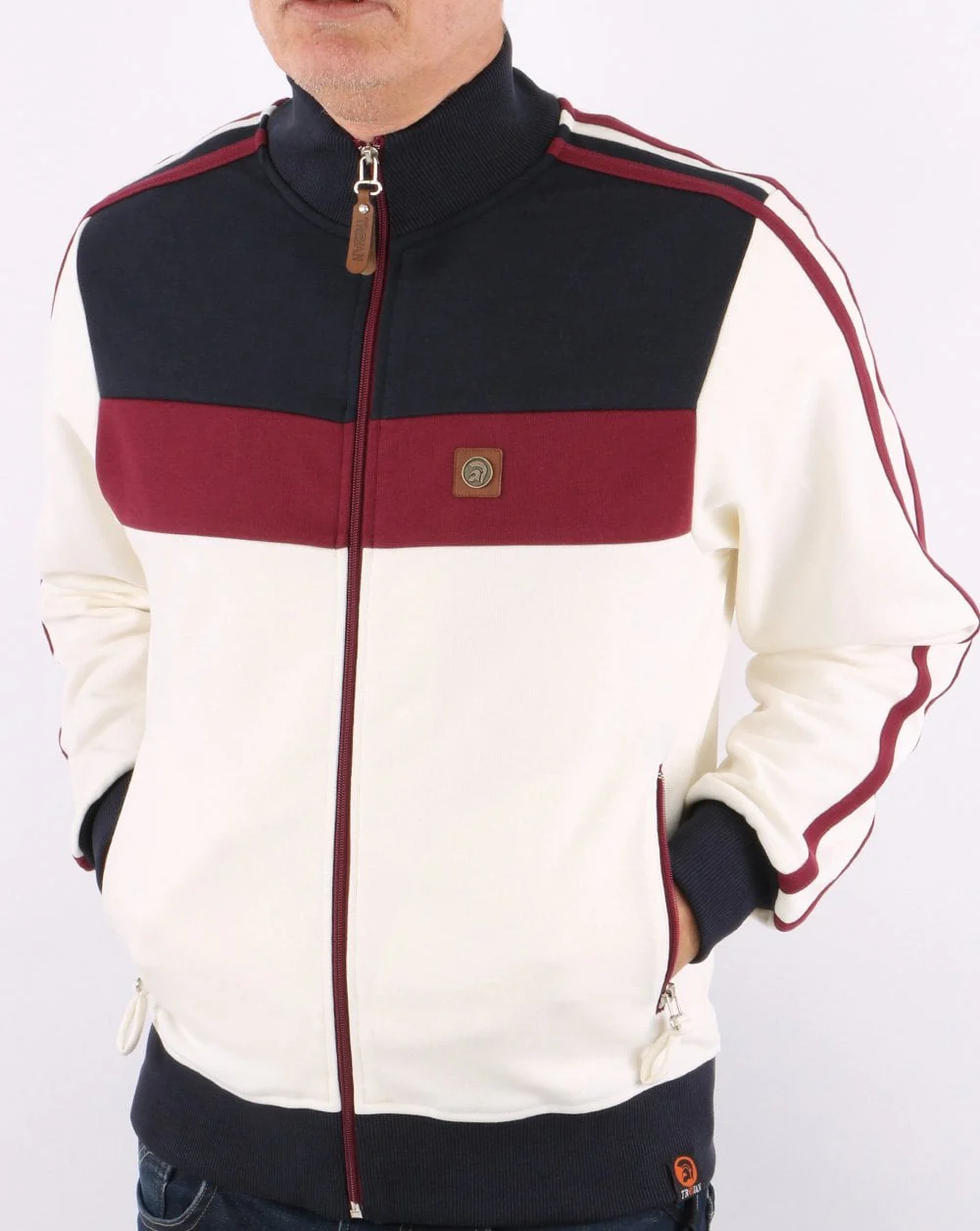 Trojan Twin Stripe Track Top Cream - Image 3