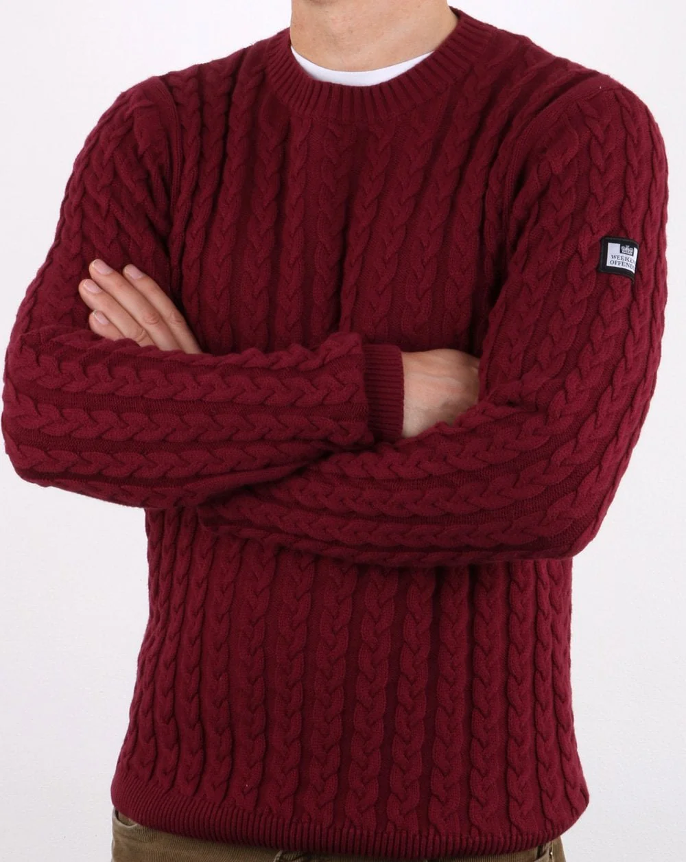 Weekend Offender Cable Jumper Claret - Image 2