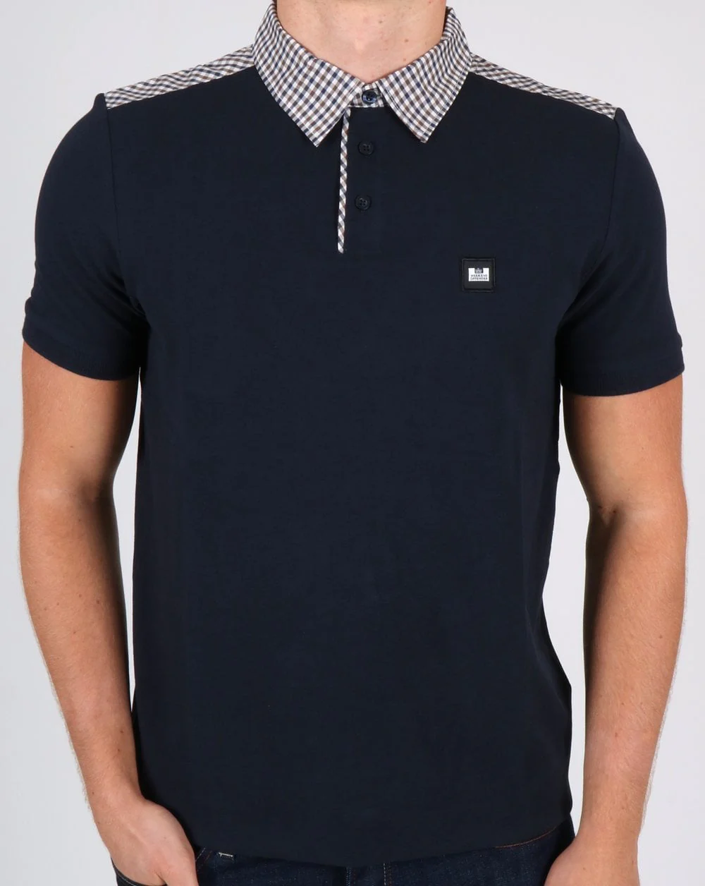 Weekend Offender Check Collar Polo Shirt Navy - Image 4