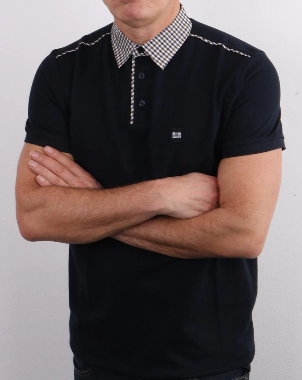 Weekend Offender Check Collar Polo Shirt Navy - Image 4