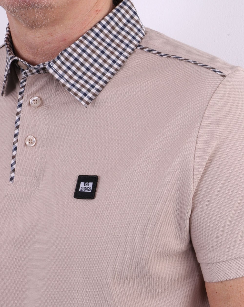 Weekend Offender Check Collar Polo Shirt Sand - Image 2
