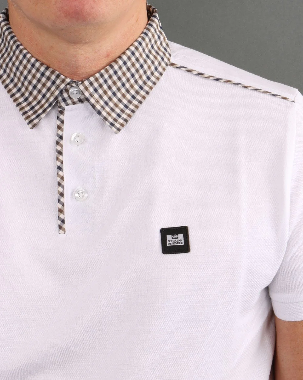 Weekend Offender Check Collar Polo Shirt White - Image 2