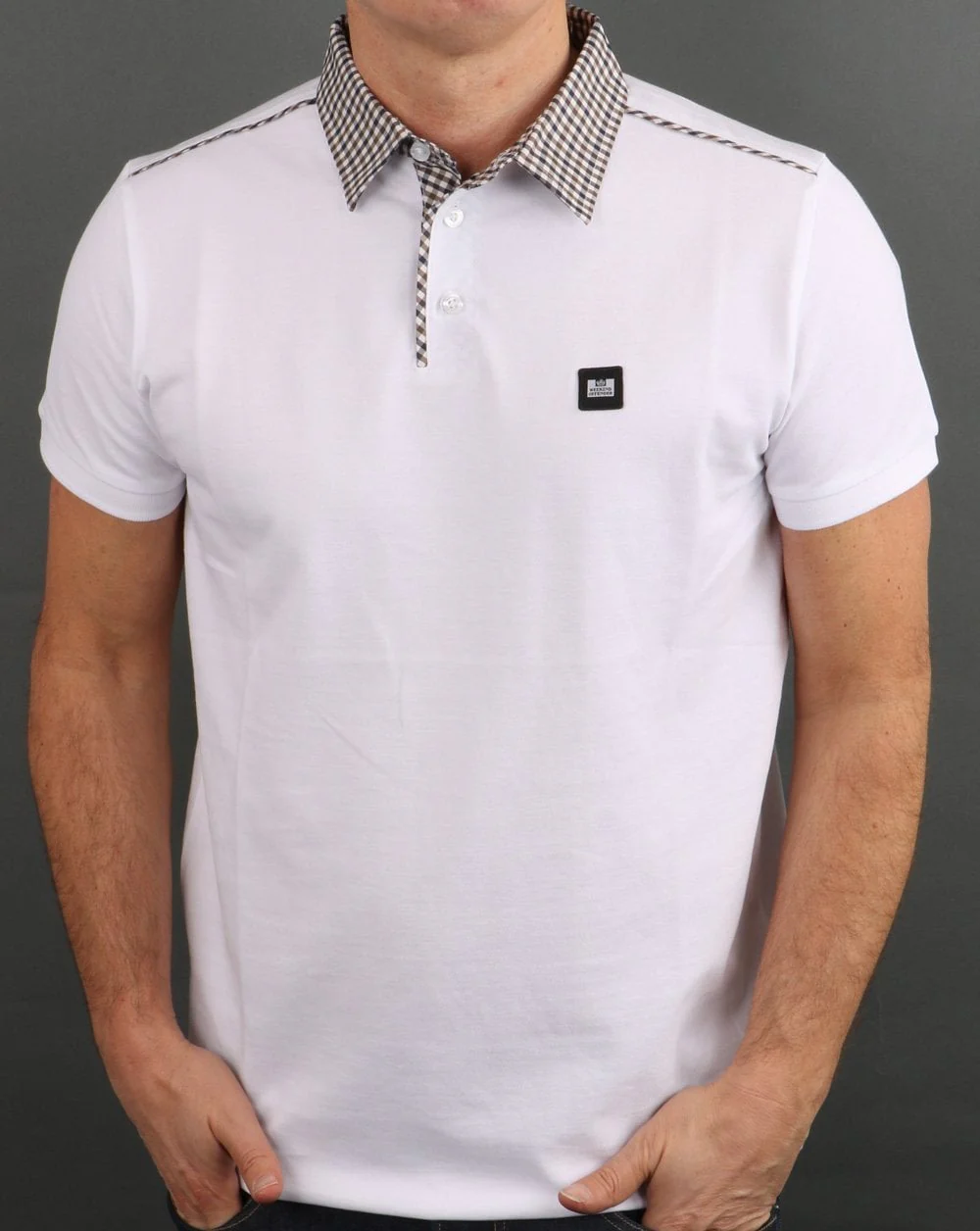 Weekend Offender Check Collar Polo Shirt White - Image 3