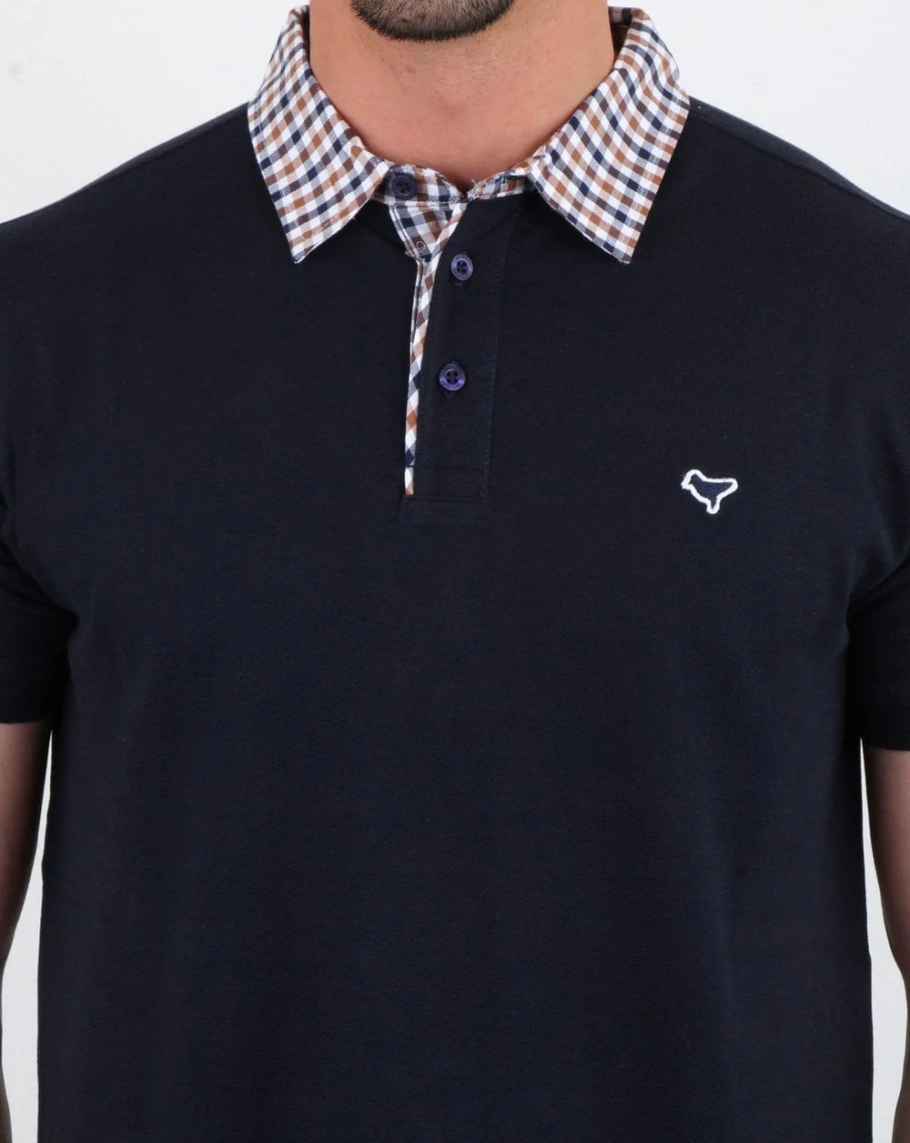 Weekend Offender Check Collared Polo Shirt Navy - Image 2
