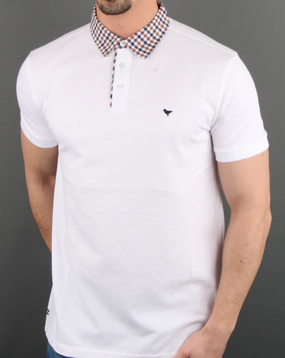 Weekend Offender Check Collared Polo Shirt White - Image 2