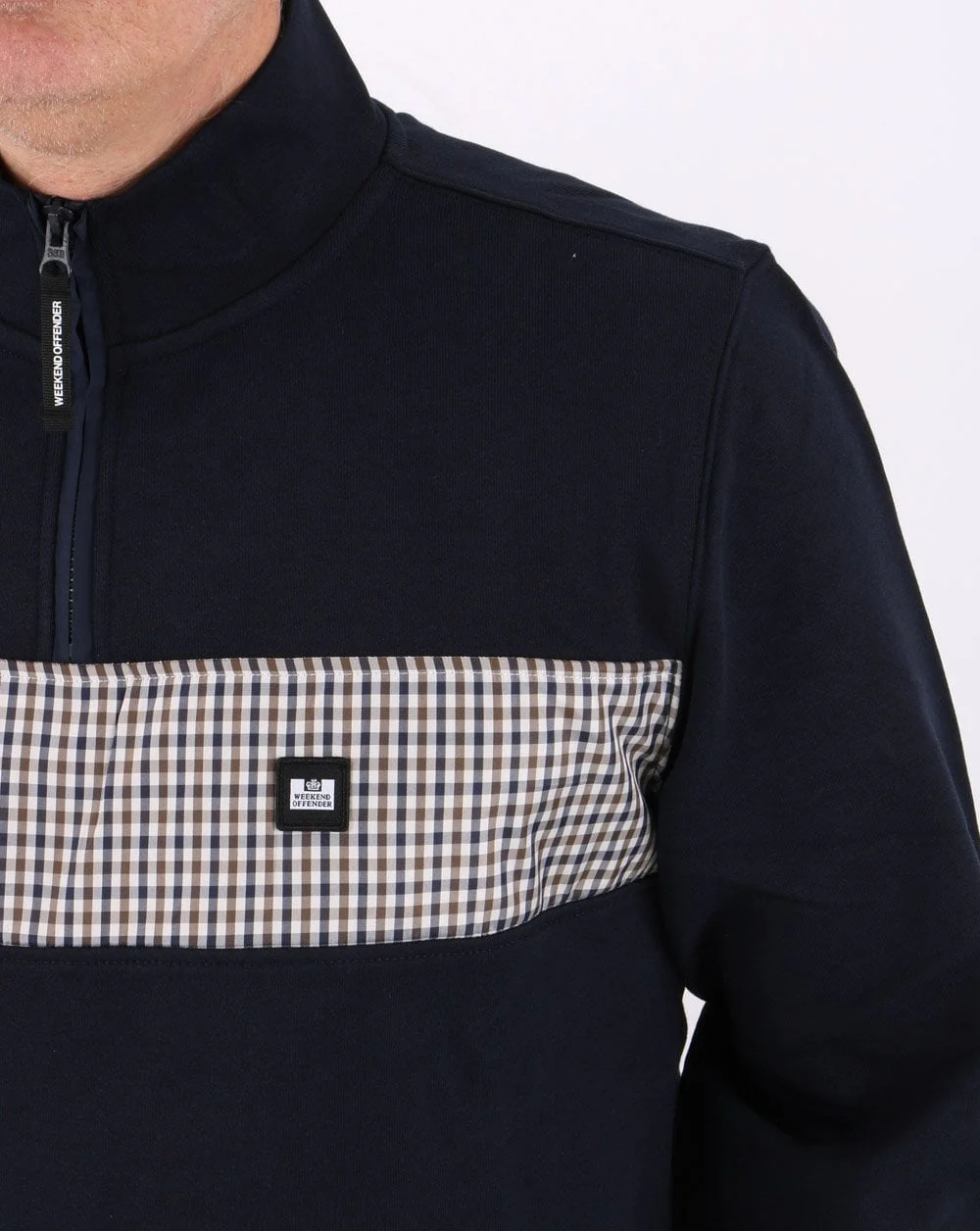 Weekend Offender Check Panel Sweatshirt Navy - Image 2